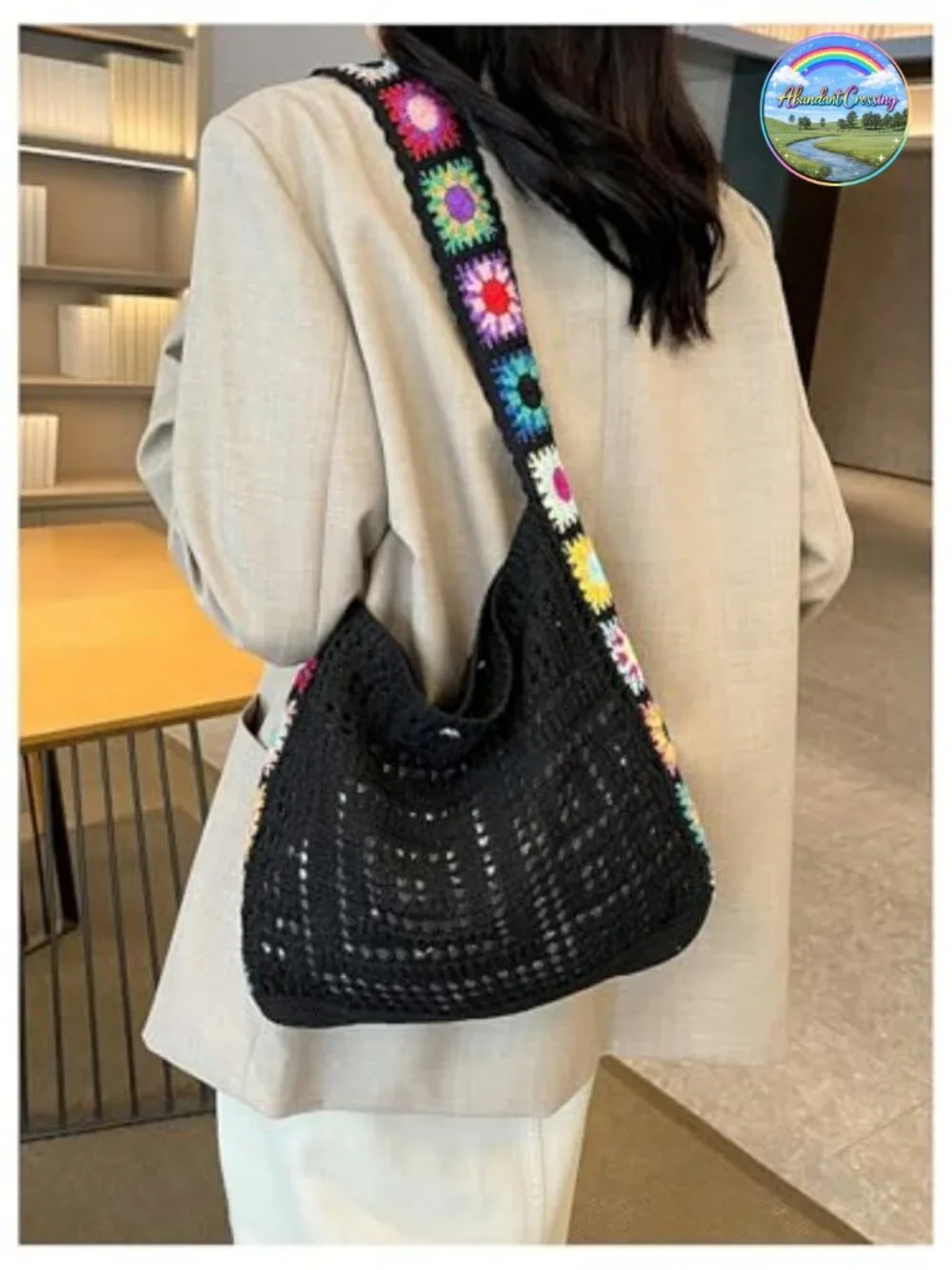 Boho Embroidery Crochet Knit Crossbody Tote Shoulder Bag Hollow Out Handbag